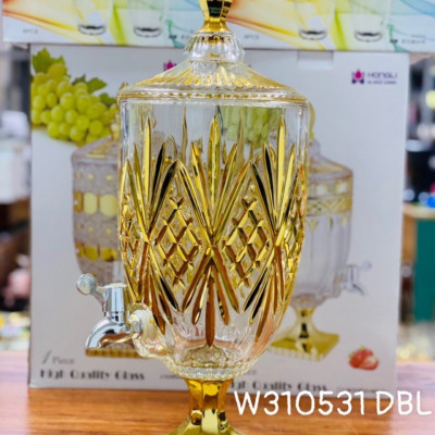 BÌNH THỦY TINH ĐỰNG NƯỚC UỐNG CÓ VÒI VẶN CAO CẤP HOA KHẢM VÀNG VÀNG - ANHT688 - GIAO HOA VĂN NGẪU NHIÊN