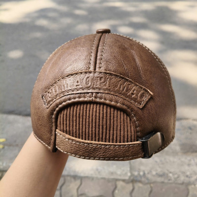 Mũ/ Nón lưỡi trai nam da bò cao cấp BHY2103 phom cứng rộng, có che tai. Nón da thu đông