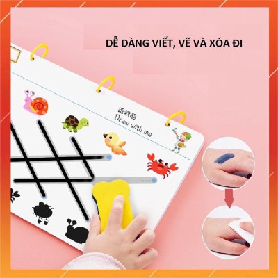 Đồ chơi giáo dục thông minh cho bé tập vẽ tập viết xoá được dùng nhiều lần 64 trang kèm 6 bút