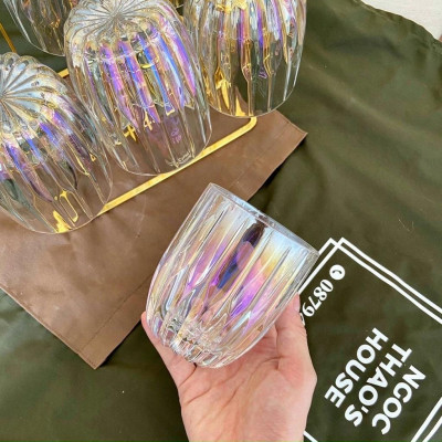 Bộ 6 cốc thủy tinh uống nước vân sọc ánh trai