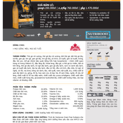 Thức Ăn Hạt Cho Mèo Nutrience Subzero Bao 500g & 2.27kg Vị Gà Tây Và 6 Loại Cá Biển Trái Cây Rau Củ Quả