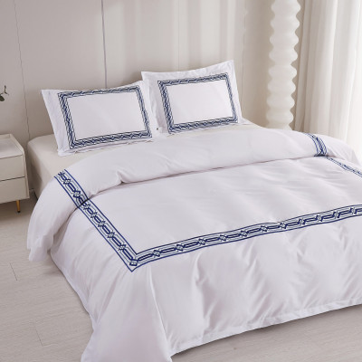 Bộ chăn ra Casa Bello Home - Set Serenity Blue Cotton lụa satin thêu họa tiết thêu 5 món