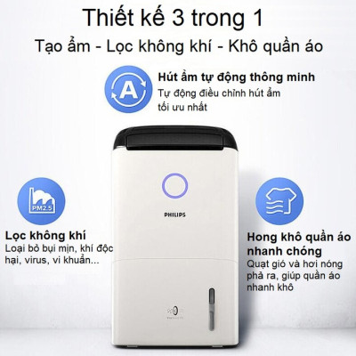 Máy hút ẩm kiêm lọc không khí cao cấp Philips DE5205/00 Cảm biến chất lượng không khí: 4 màu cho diện tích 31-40（㎡ ) - HÀNG NHẬP KHẨU