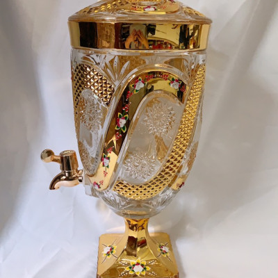 BÌNH THỦY TINH ĐỰNG NƯỚC UỐNG CÓ VÒI VẶN CAO CẤP HOA KHẢM VÀNG VÀNG - ANHT688 - GIAO HOA VĂN NGẪU NHIÊN