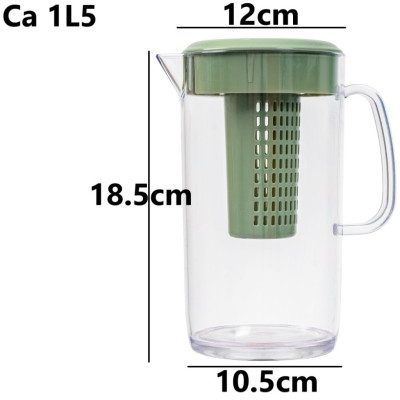 Ca kính uống nước có lọc 1500ml VIỆT NHẬT - Lõi lọc tháo rời, nắp kín - Trà, nước detox hoa quả bỏ tủ lạnh, Bình đựng nước, Bình pha trà có lõi lọc