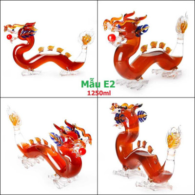 Chai Đựng Rượu Thủy Tinh 1250ML cao cấp mẫu con rồng ngũ sắc – Chai Đựng Rượu Đẹp - Bình Thủy Tinh Đựng Rượu làm quà tặng (E2)