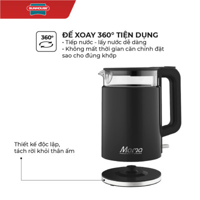 Ấm Siêu Tốc Thủy Tinh Sunhouse SHD1330 (1.7 Lít) - Hàng Chính Hãng