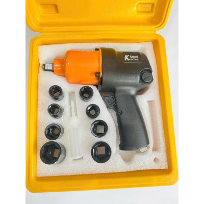 Máy siết bulong 2 búa khí nén hệ 1/2 inch hộp kèm 10 đầu khẩu hãng KAPUSI TOOLS Nhật Bản, lực siết max 1000Nm