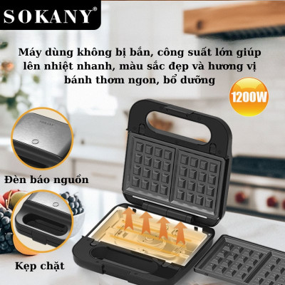 Máy kẹp nướng bánh mì đa năng 3IN1 SOKANY SK-08078 khay chống dính cao cấp dễ dàng vệ sinh, tiện dụng cho mọi gia đình - HÀNG CHÍNH HÃNG
