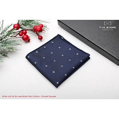 Ca Vat bộ 3 món kèm hộp túi xách cao cấp, quà tặng chú rể, Cavat họa tiết xanh đen chấm