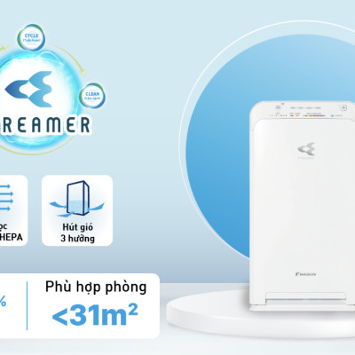 Máy Lọc Không Khí Daikin MC40UVM6 Công nghệ Streamer 3C Lõi Lọc Tuổi Thọ Lên Đến 10 Năm, Diệt Khuẩn Và Lọc Sạch 99,97% Bụi Bẩn Diện Tích Sử Dụng 30 m2, Công Suất 23W - Hàng Chính Hãng