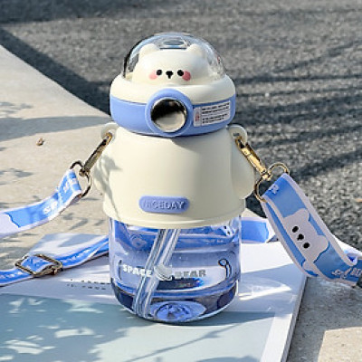 Cốc nước cốc nhựa ống hút cốc không gian dễ thương gấu nữ trường dây đeo di động bình nước xuân hè