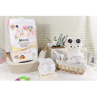 [S64]Tã/Bỉm Dán  BB KITTY SENSITIVE dành cho da Nhạy Cảm size S 64 miếng/ 04 - 08 kg mẫu mới