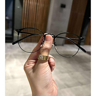 Kính unisex nam nữ Mắt tròn chất liệu kim loại đen cao cấp
