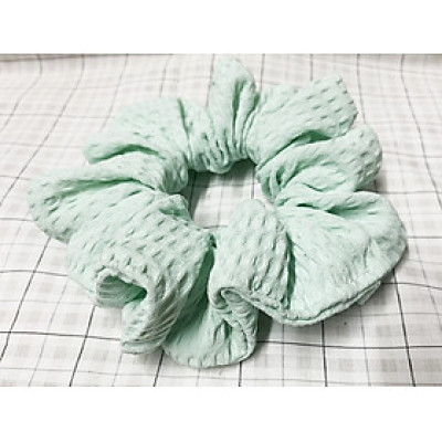 Cột tóc scrunchies vải dày màu xanh ô kẻ