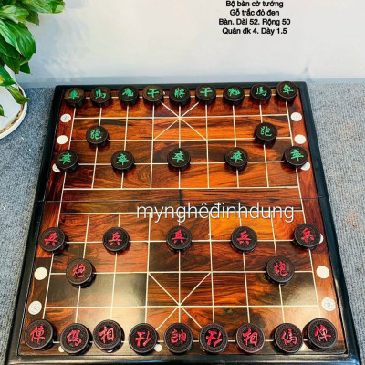 Bộ bàn cớ tướng bằng gỗ trắc đỏ đen kt 50×50×3cm + quân co tướng kt 4.0×1.5cm 