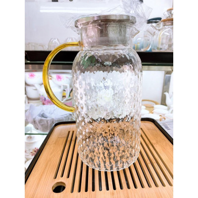 Bình thủy tinh đựng nước vân nhám chịu nhiệt lên tới 400 độ C dáng tròn cao nắp inox 1,8l - ANTH324