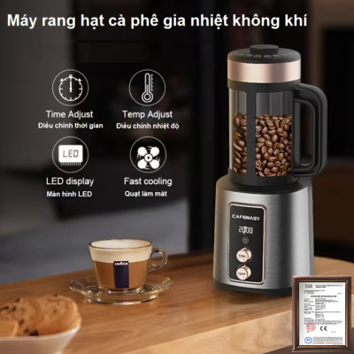 Máy rang hạt cà phê công nghệ gia nhiệt không khí, dòng máy chuyên nghiệp. Thương hiệu Mỹ cao cấp Cafemasy CCR-1210R3. HÀNG CHÍNH HÃNG