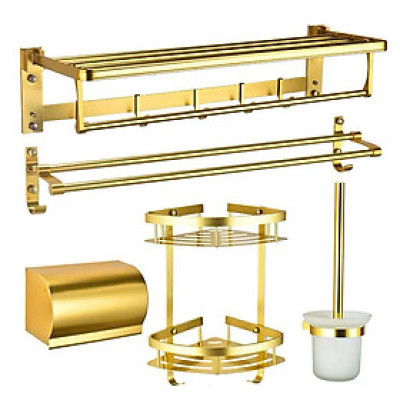 Phụ kiện phòng tắm 5  món nhôm VÀNG NHẠT đẹp sang trọng nhẹ nhàng tinh tế (mẫu thực tế có thể sai khác chút)