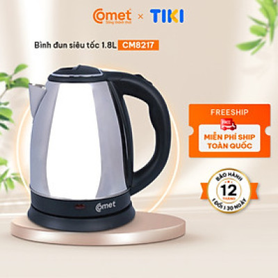 Bình đun siêu tốc Comet CM8217 – Hàng chính hãng -  Dung tích 1.8L, công suất 1500W, Inox 304 chống bỏng – Tự ngắt an toàn, thiết kế sang trọng 