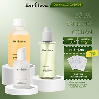 Bộ Ba Làm Sạch & Cấp Ẩm & Dưỡng Trắng Da Herbloom Thuần Chay [Sửa Rửa Mặt 200ml + Toner 150ml + Serum 50ml]