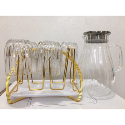 COMBO BỘ BÌNH ĐỰNG NƯỚC UỐNG THỦY TINH KÈM 6 CỐC VÀ GIÁ ÚP CỐC