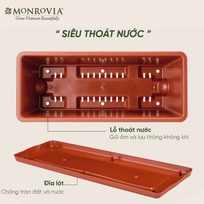 Combo chậu nhựa trồng cây chữ nhật kèm giỏ treo hoa ban công Monrovia, chậu trồng rau, khay trồng rau, trồng hoa