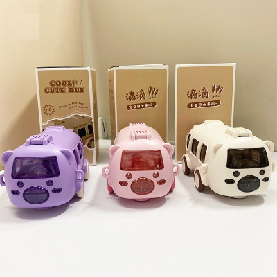 Bình đựng nước nhựa Tritan 500ml kèm dây đeo, chai nước hình xe bus gấu cho gia đình, Bình lọ chai nước lõi Tritan bọc nhựa cách nhiệt Cool cute bus for kid