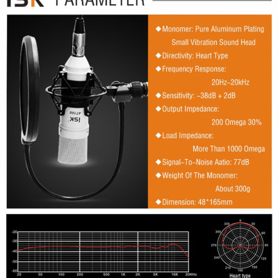 Micro thu âm ISK AT100 - Mic thu âm cao cấp hỗ trợ livestream, karaoke online - Sử dụng được trực tiếp với máy tính - Tương thích mọi loại soundcard - Lọc âm, chống ồn, chống nhiễu cực tốt - Giao màu ngẫu nhiên - Hàng nhập khẩu
