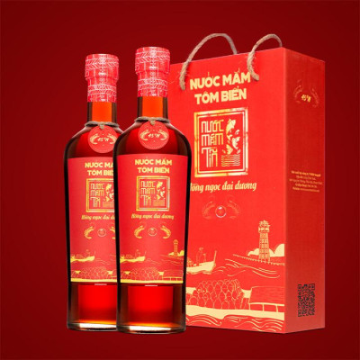 Cặp 2 Chai Nước Mắm Tôm Biển độ đạm 45N tự nhiên - Nước Mắm Tĩn 500ml/chai Hồng Ngọc Đại Dương nguyên chất truyền thống sạch