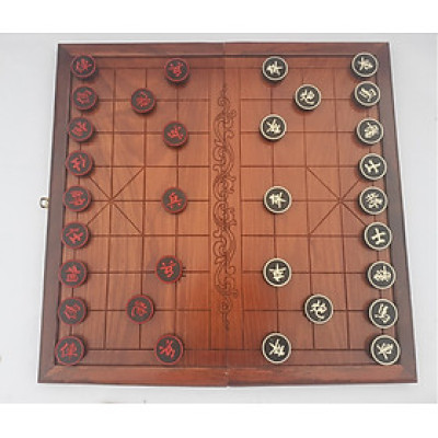 Cờ tướng gỗ gõ Cao cấp kích cỡ 50 x 52cm- Quân cờ sừng trâu đen 3,7cmx1,2