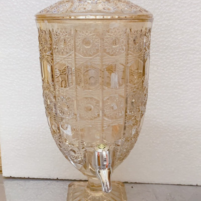 BÌNH THỦY TINH ĐỰNG NƯỚC UỐNG CÓ VÒI VẶN CAO CẤP HOA KHẢM VÀNG VÀNG - ANHT688 - GIAO HOA VĂN NGẪU NHIÊN