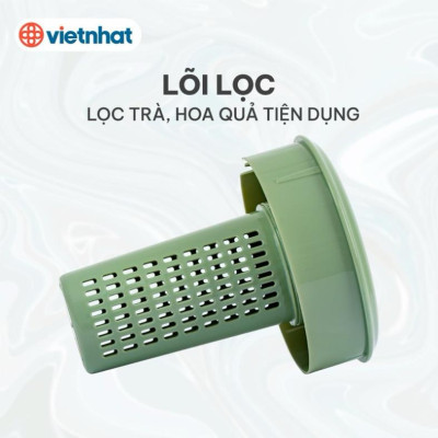 Ca kính uống nước có lọc 1500ml VIỆT NHẬT - Lõi lọc tháo rời, nắp kín - Trà, nước detox hoa quả bỏ tủ lạnh, Bình đựng nước, Bình pha trà có lõi lọc
