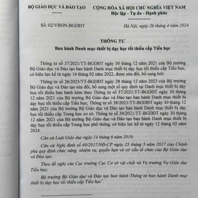 Sách Danh Mục Thiết Bị Dạy Học Tối Thiểu Trong Nhà Trường - V2517T