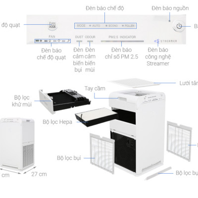 Máy Lọc Không Khí Daikin MC40UVM6 Công nghệ Streamer 3C Lõi Lọc Tuổi Thọ Lên Đến 10 Năm, Diệt Khuẩn Và Lọc Sạch 99,97% Bụi Bẩn Diện Tích Sử Dụng 30 m2, Công Suất 23W - Hàng Chính Hãng