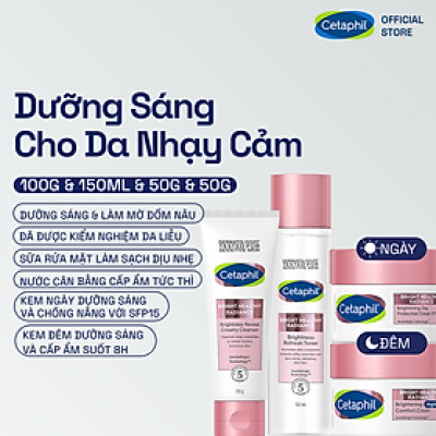 Trọn bộ 4 sản phẩm dưỡng sáng da Cetaphil Bright Healthy Radiance Sữa rửa mặt 100g + Nước cân bằng 150ml + Kem dưỡng ẩm ngày 50g và Kem dưỡng ẩm đêm 50g