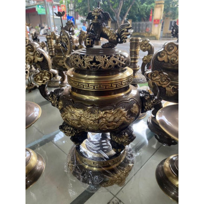 Đỉnh đồng tam sự rcmc cao 50 cm nặng 14 kg chât liêu bằng đông’ bộ thờ cung’ phong thủy