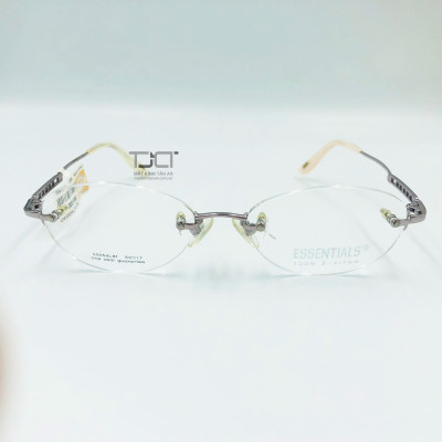 Gọng kính nữ, khoan ốc, phom tròng hình oval, màu bạc, chính hãng essentials E5054L-BT-PNK