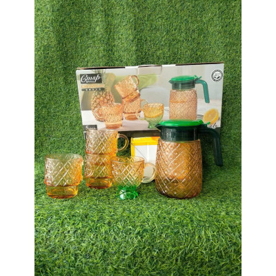 Bộ Bình 4 Cốc Ly Thủy Tinh Hình Quả Dứa Màu Hổ Phách, Bình Chịu Nhiệt Tốt, Trang Trí - HÀNG CHÍNH HÃNG MINIIN