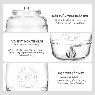 Bình ngâm thuỷ tinh có vòi rót Inox Aus Glas LBL1223 dung tích 8.5L chuẩn Đức