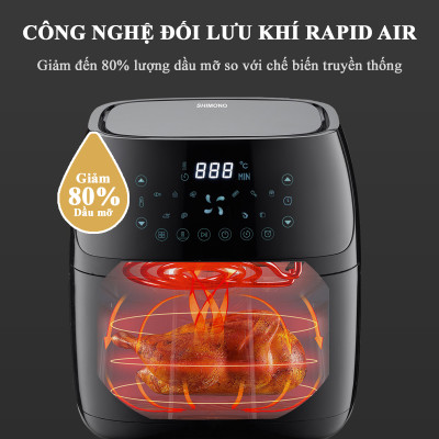 Nồi Chiên Không Dầu SHIMONO SM-AF558T 5,5L 2150W Cao Cấp Tiêu Chuẩn FDA Hoa Kỳ, LFGB Đức Tặng Kèm Trọn Bộ 9 Phụ Kiện Hàng Chính Hãng