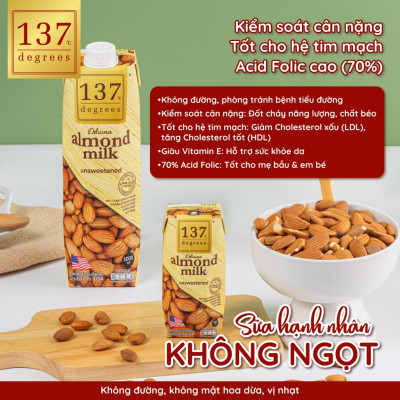 Lốc 3 hộp Sữa hạt Hạnh nhân Không đường 137 DEGREES 180ml