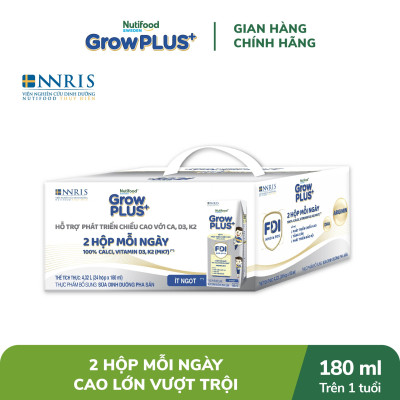 Thùng Sữa Bột Pha sẵn Nutifood GrowPLUS+ Cao Lớn Vượt Trội trên 1 tuổi (24 hộp x 180ml)