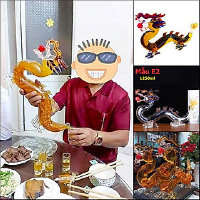 Chai Đựng Rượu Thủy Tinh 1250ML cao cấp mẫu con rồng ngũ sắc – Chai Đựng Rượu Đẹp - Bình Thủy Tinh Đựng Rượu làm quà tặng (E2)