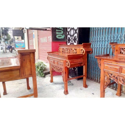 Bàn Thờ Bàn Cúng 2 Tầng Tay Cuốn gỗ Tràm Bông Vàng