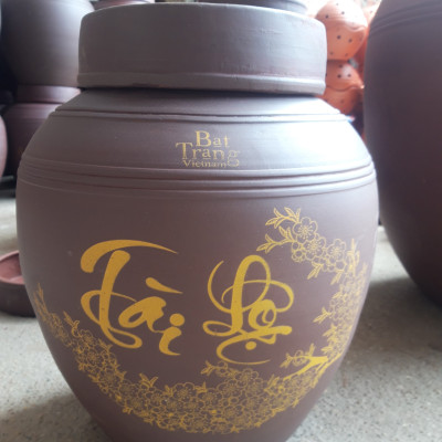 Hũ sành đựng rượu tài lộc Bát Tràng loại 30L