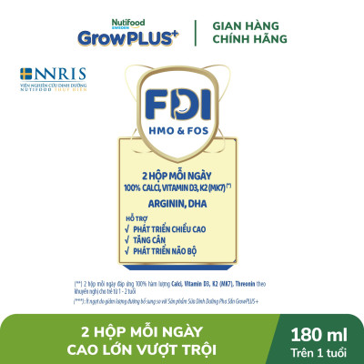 Thùng Sữa Bột Pha sẵn Nutifood GrowPLUS+ Cao Lớn Vượt Trội trên 1 tuổi (24 hộp x 180ml)