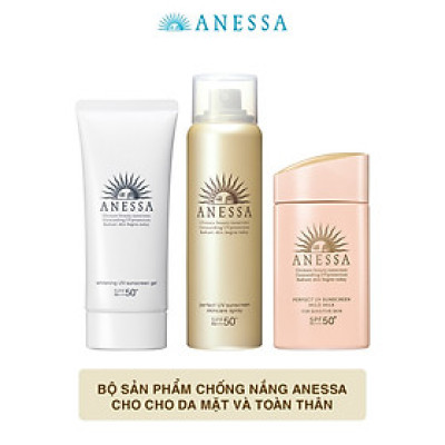 Bộ sản phẩm Kem chống nắng cho da mặt và toàn thân (Anessa Mild Milk 60ml + Brightening Gel 90g + Gold Spray 60g)