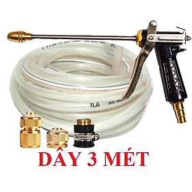 Bộ dây vòi xịt nước rửa xe,tưới cây ,tăng áp 3 lần, loại 3m, 5m 206318 đầu đồng,cút đồng,nối đồng+ móc khoá