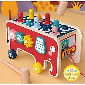 Đồ chơi đập chuột hình con voi kèm đàn 3 in 1 - Đồ chơi gỗ thông minh cho bé